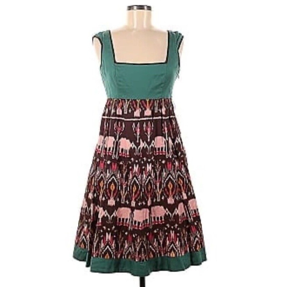 Diodore Anthropologie Size 8 Elephant March Dress Silk Blend Square Neck Lined